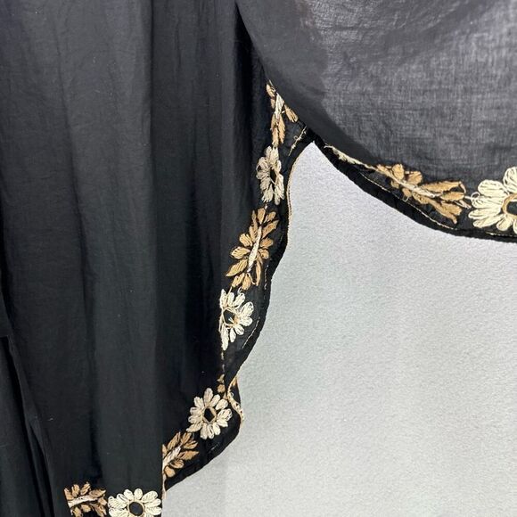 Anthropologie Raga Womens Black Floral Embroidered Open Front Cardigan Kimono Me - Picture 10 of 10